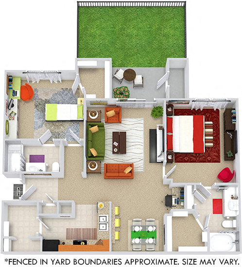 Floor plan for 2 beds, 2 baths, 1145 sqft